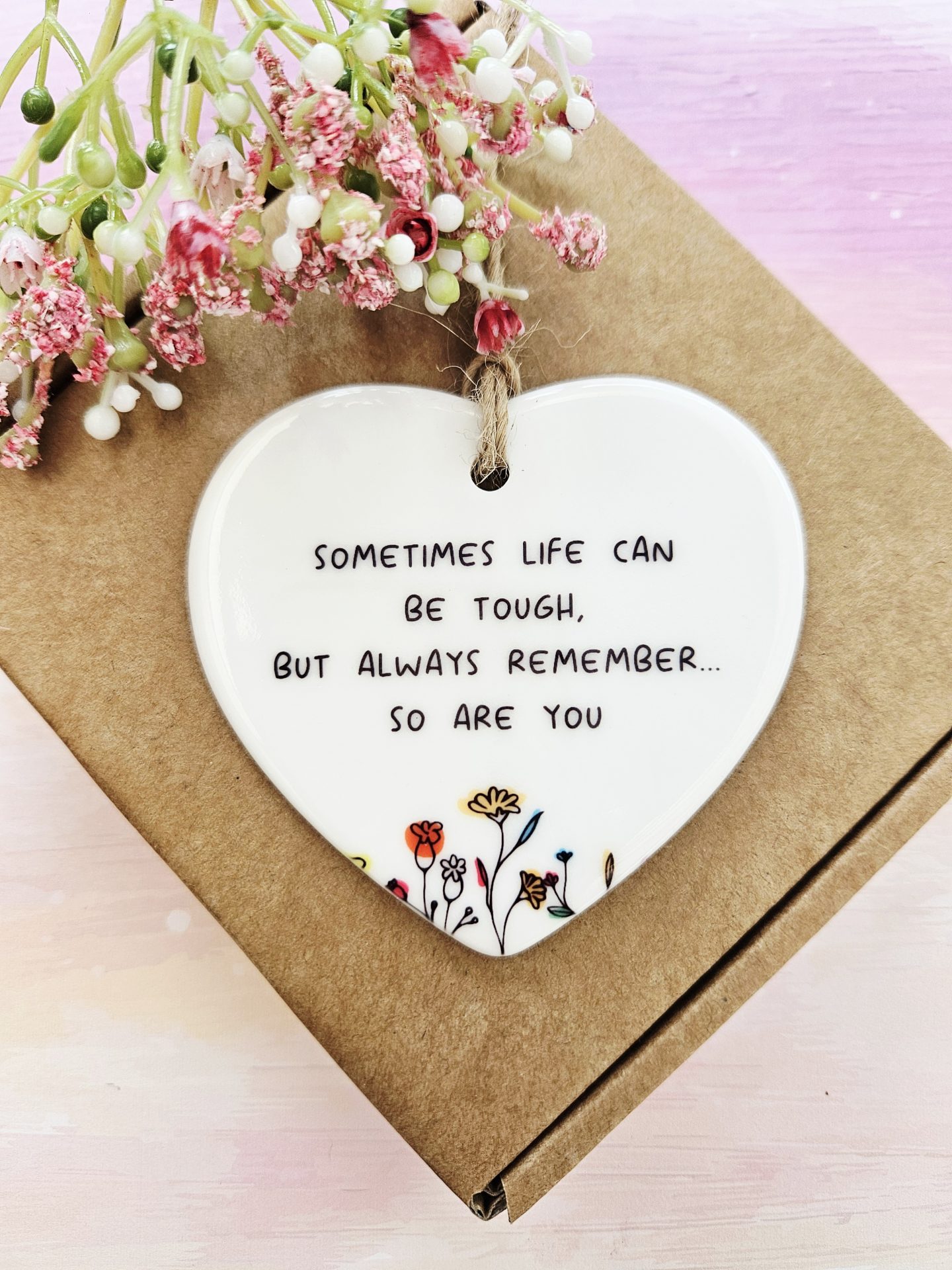 Support gift for friend featuring inspirational message on ceramic heart keepsake