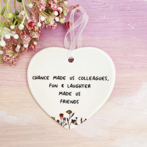 Colleague leaving gift ceramic heart with friendship quote and floral design