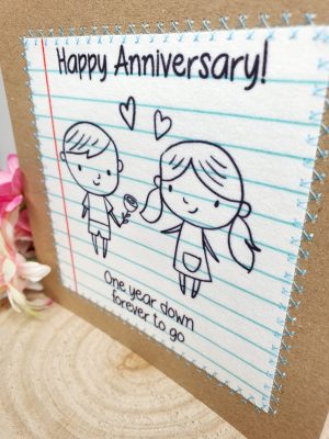 first anniversary card handmade notebook fabric stitched design