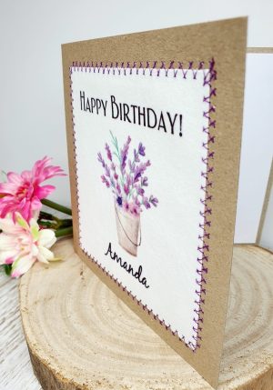 Happy Birthday, Homemade Card, Personalised Lavender Birthday Card