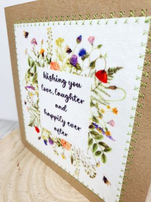 wedding card handmade wildflower fabric stitched design