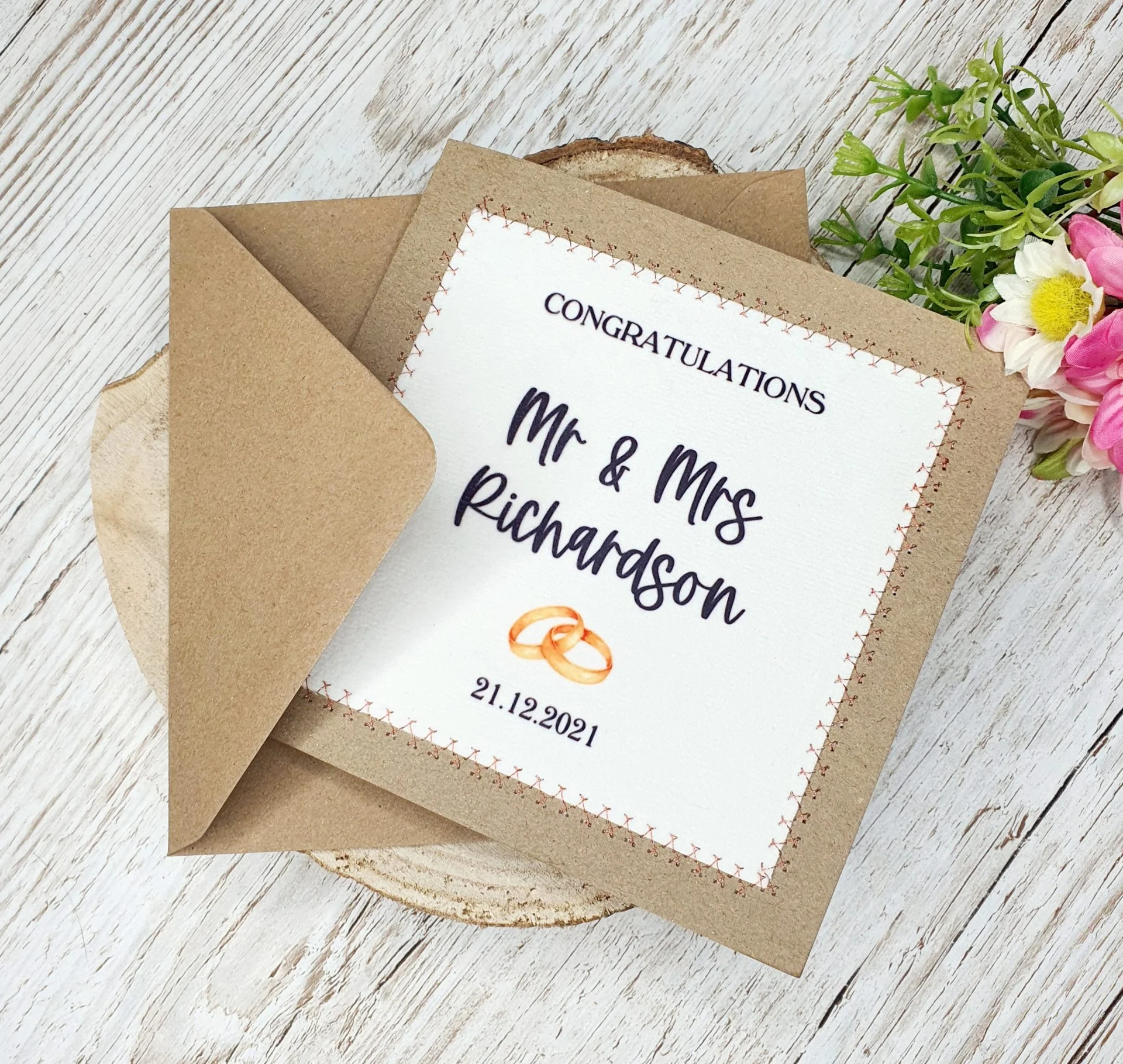 Just Married Card, Mr & Mrs Card, Wedding Card, Happy Couple, Elegant Wedding - Image 3