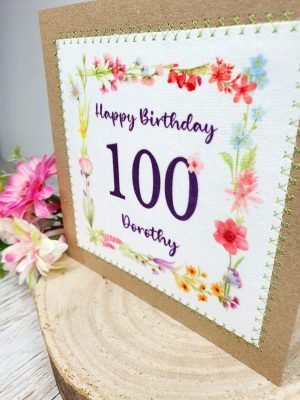 100th Birthday Card, 100th Birthday, Greeting Card, Personalised, Wildflowers