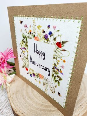anniversary card handmade wildflower fabric stitched design