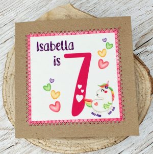 Personalised 7th Birthday Card, 7th Birthday, Unicorn, Children's Keepsake Card