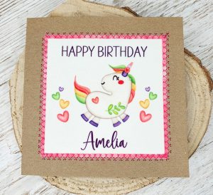 Happy Birthday, Personalised Unicorn Birthday Card, Unicorn Birthday Card