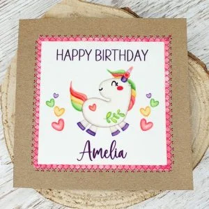 Happy Birthday, Personalised Unicorn Birthday Card, Unicorn Birthday Card