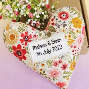 Personalised 2nd Cotton Wedding Anniversary Gift – Handmade Fabric Heart Keepsake for Couples