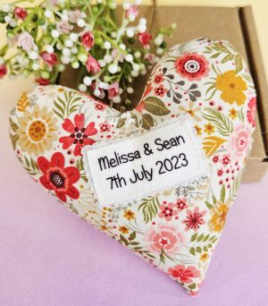 Personalised 2nd Cotton Wedding Anniversary Gift – Handmade Fabric Heart Keepsake for Couples