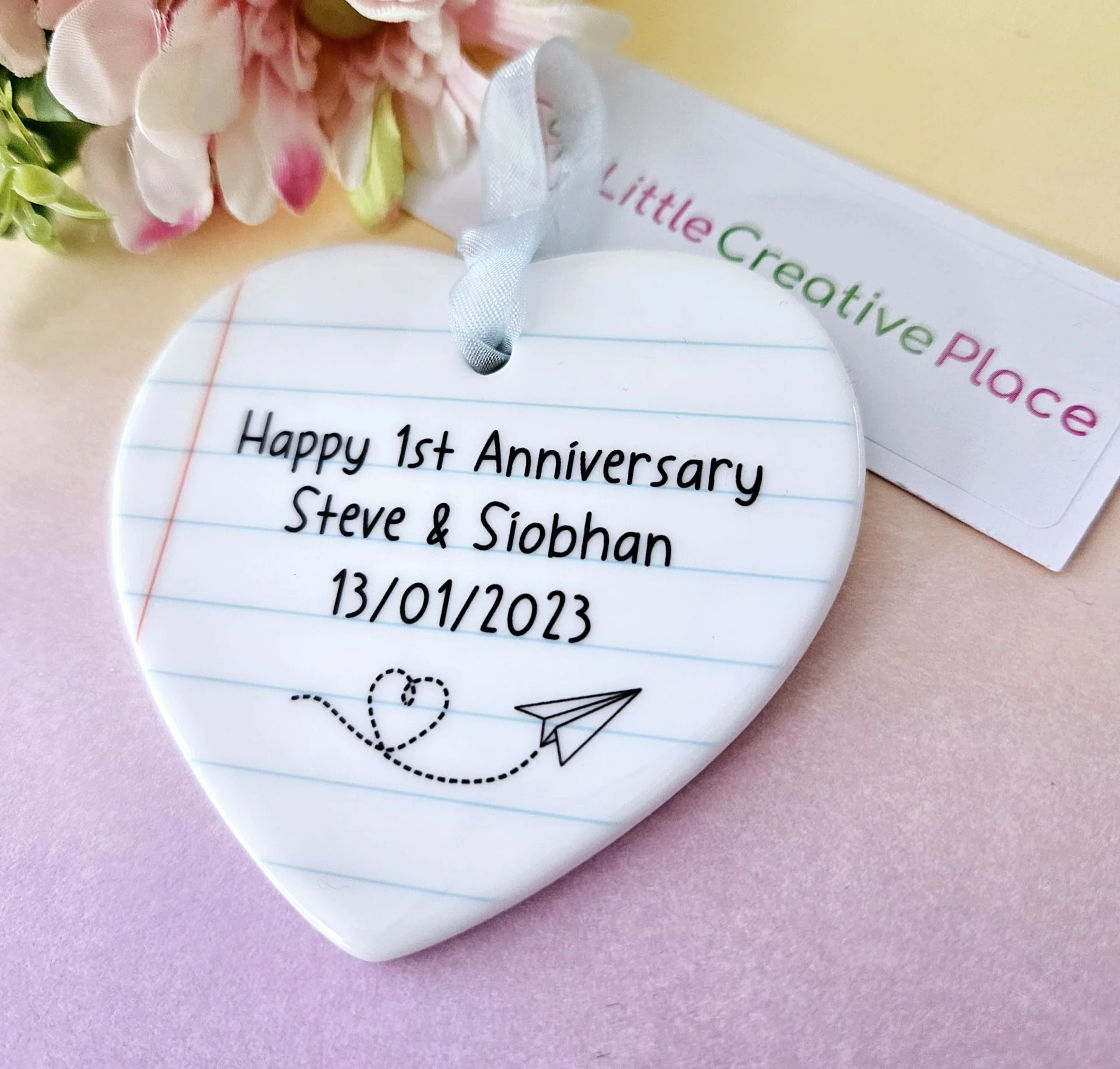 Personalised 1st Anniversary Gift – Paper Anniversary Ceramic Heart - Image 2