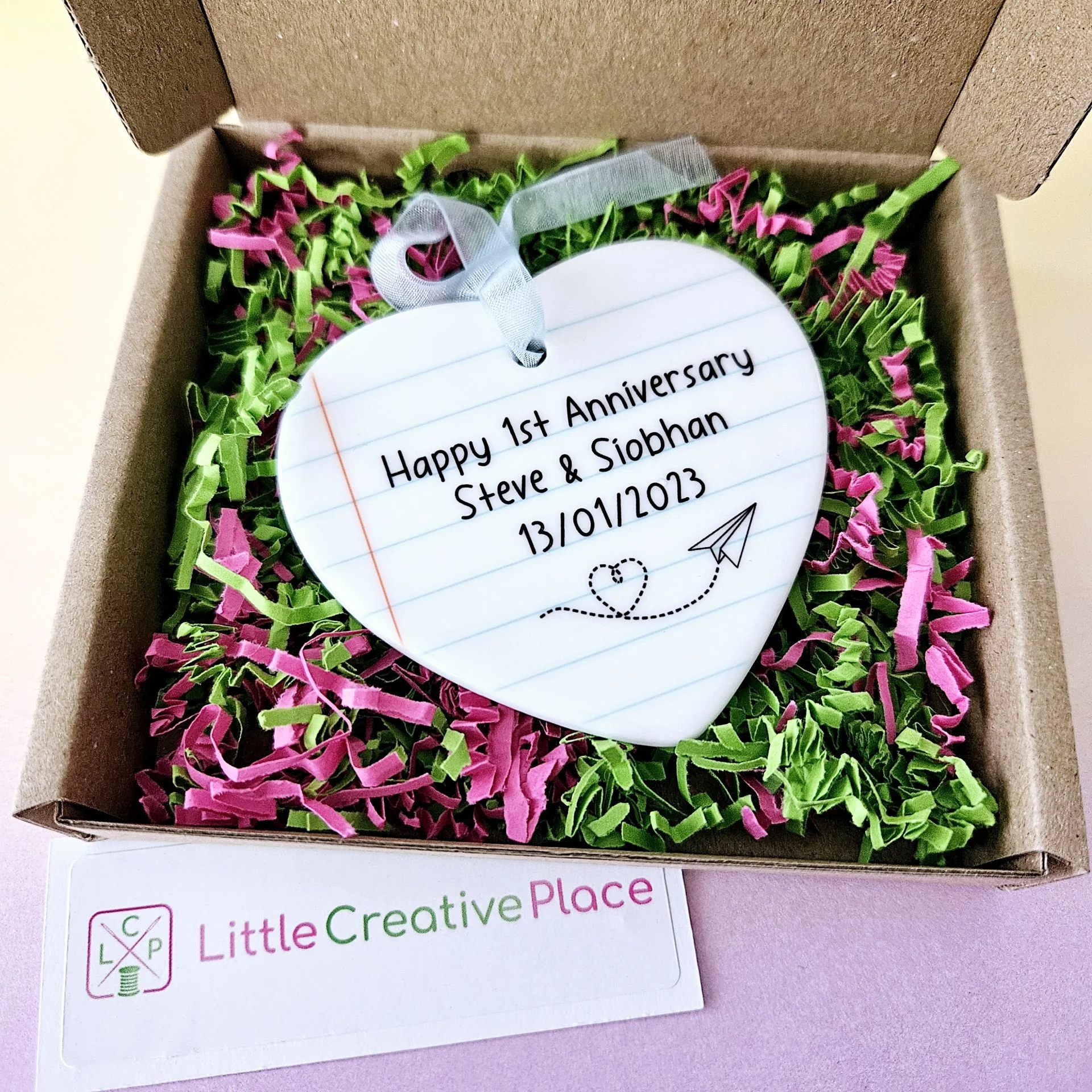 Personalised 1st Anniversary Gift – Paper Anniversary Ceramic Heart - Image 5