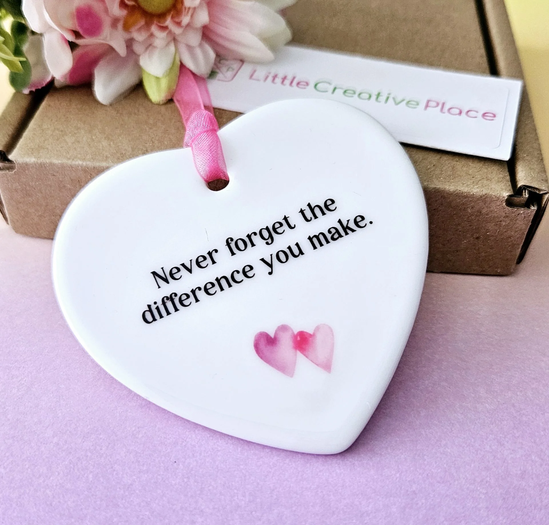 Appreciation gift ceramic heart for mentor, teaching assistant, nurse or support worker with inspirational thank you quote