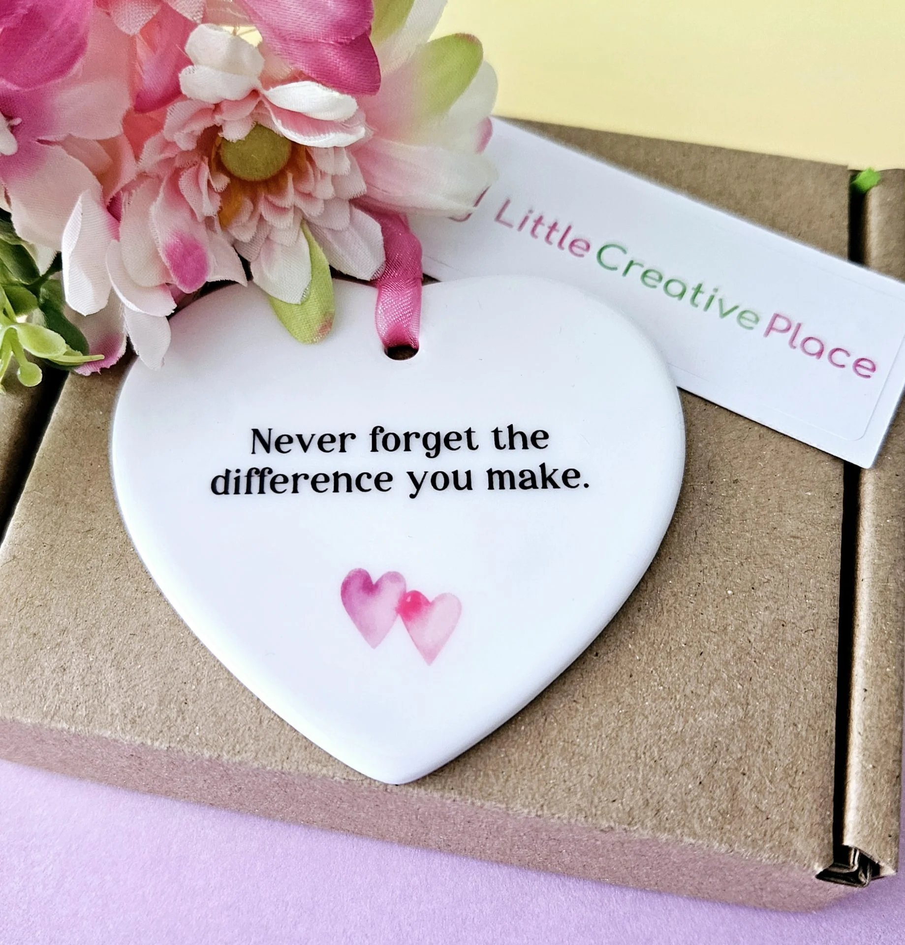 Personalised thank you ceramic heart gift with never forget the difference you make quote, appreciation keepsake for teacher, mentor or colleague