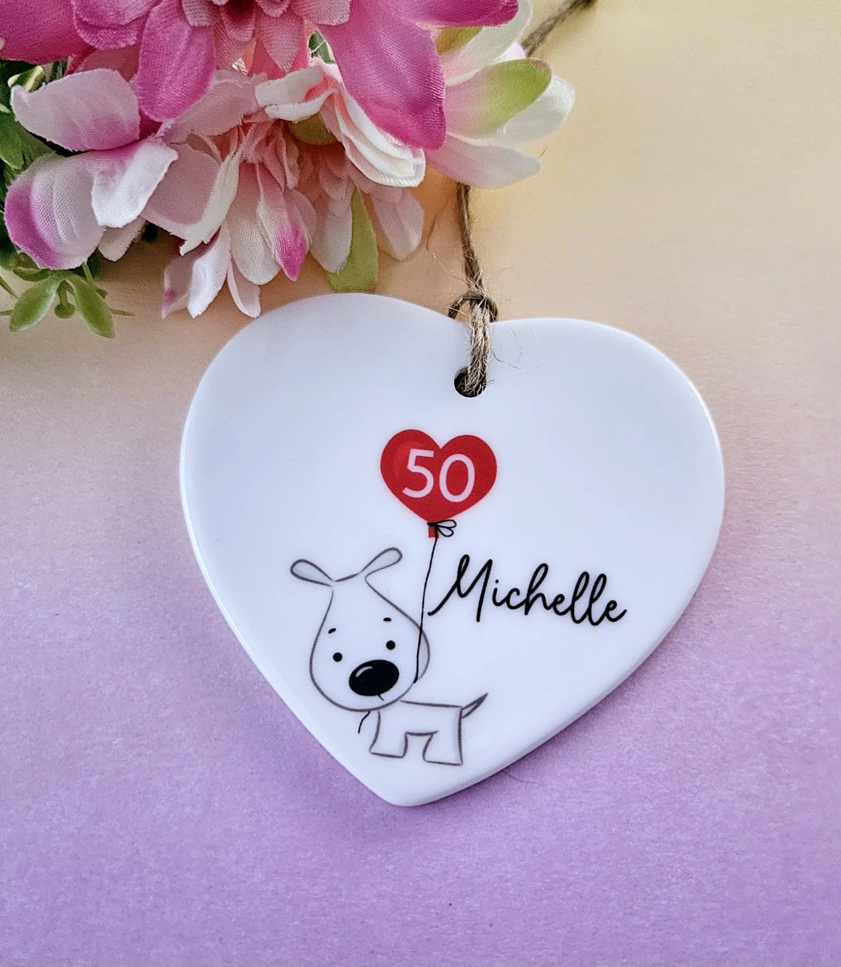 Personalised 50th Birthday Ceramic Heart Keepsake – Handmade Gift Boxed Ornament for Her, Mum, Wife, Best Friend or Dog Lover