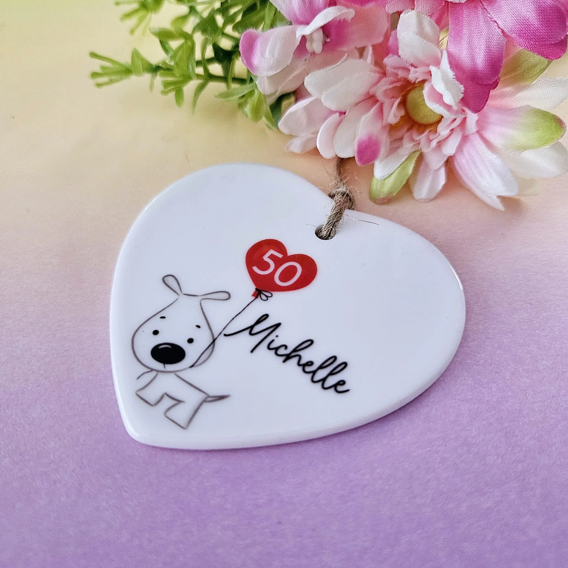 Personalised 50th Birthday Ceramic Heart Keepsake – Handmade Gift Boxed Ornament for Her, Mum, Wife, Best Friend or Dog Lover - Image 2
