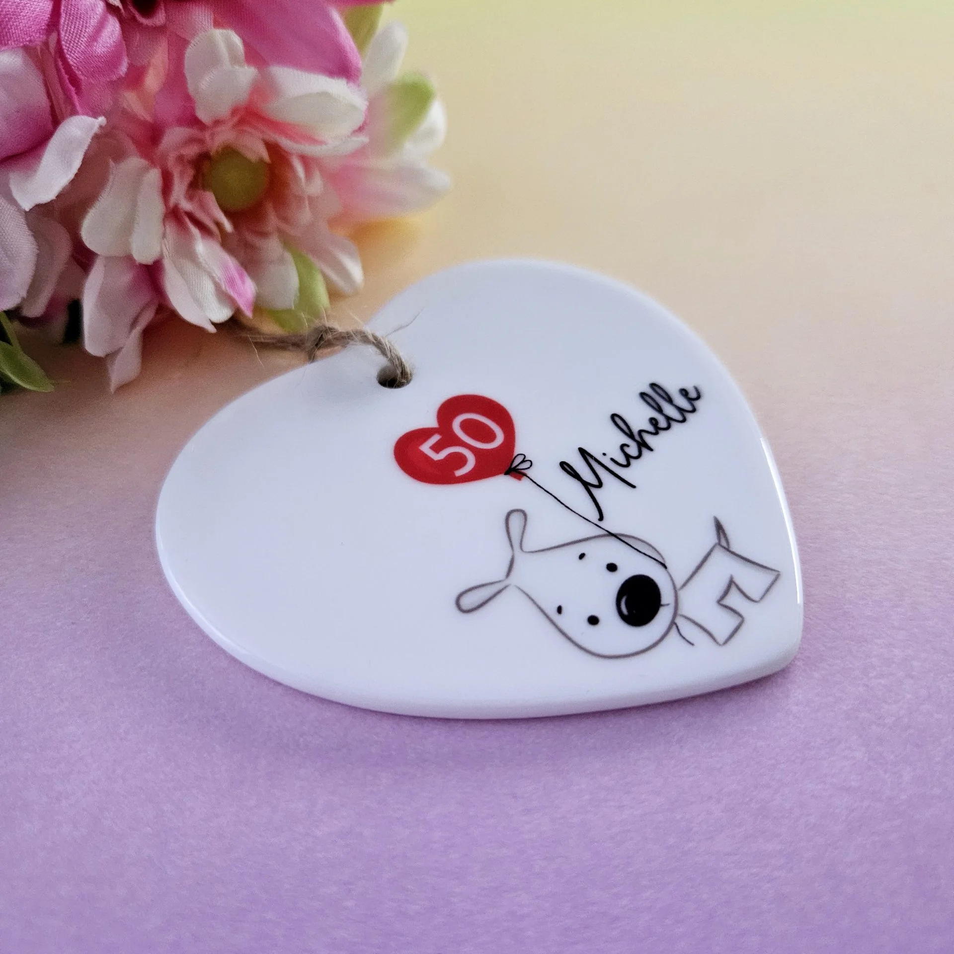 Personalised 50th Birthday Ceramic Heart Keepsake – Handmade Gift Boxed Ornament for Her, Mum, Wife, Best Friend or Dog Lover - Image 3