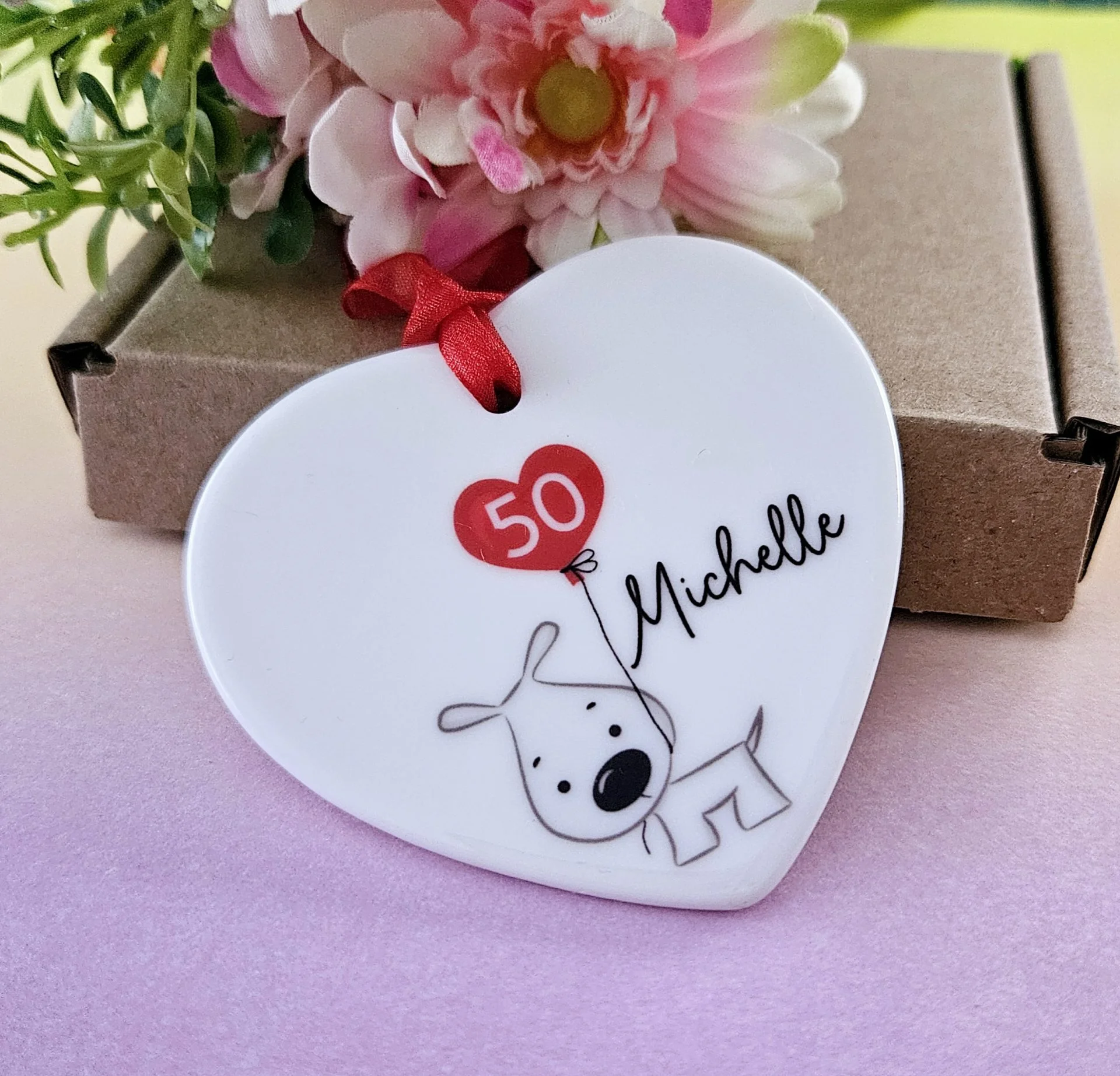 Personalised 50th Birthday Ceramic Heart Keepsake – Handmade Gift Boxed Ornament for Her, Mum, Wife, Best Friend or Dog Lover - Image 4