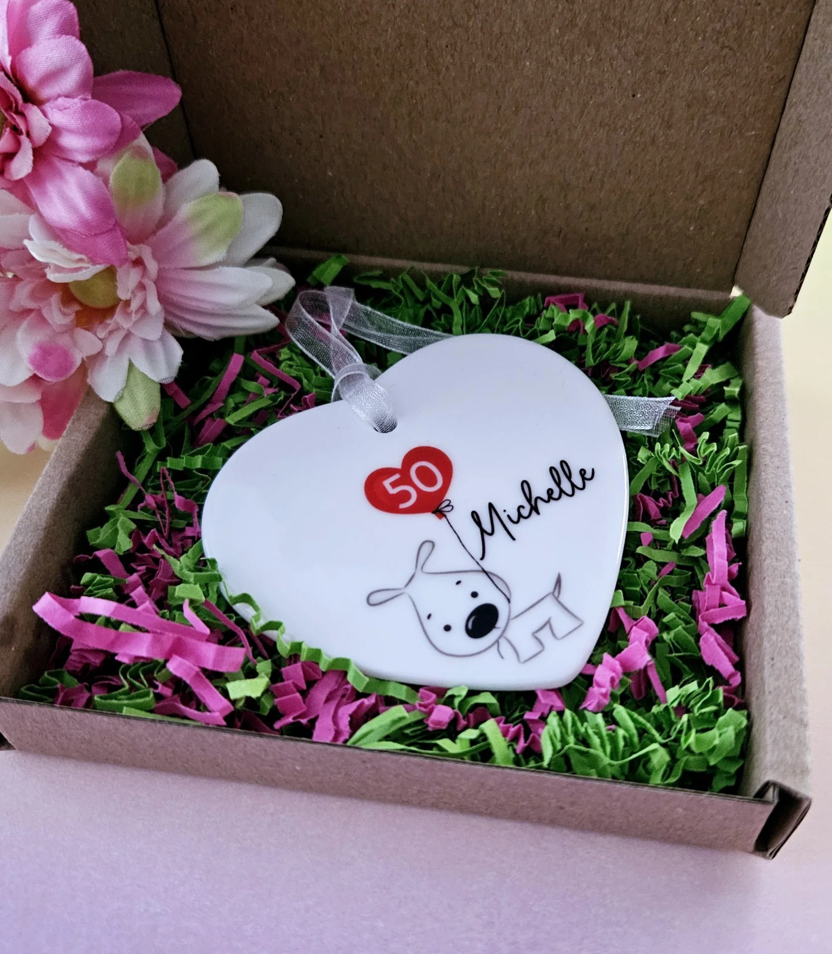 Personalised 50th Birthday Ceramic Heart Keepsake – Handmade Gift Boxed Ornament for Her, Mum, Wife, Best Friend or Dog Lover - Image 5