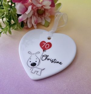 Personalized 70th Birthday Gift: Ceramic Heart Keepsake for Dog Lovers | Gift Box Included