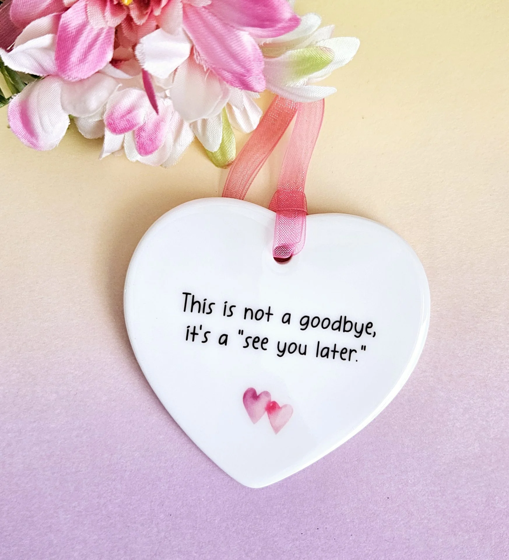 Farewell gift ceramic heart keepsake with this is not a goodbye quote