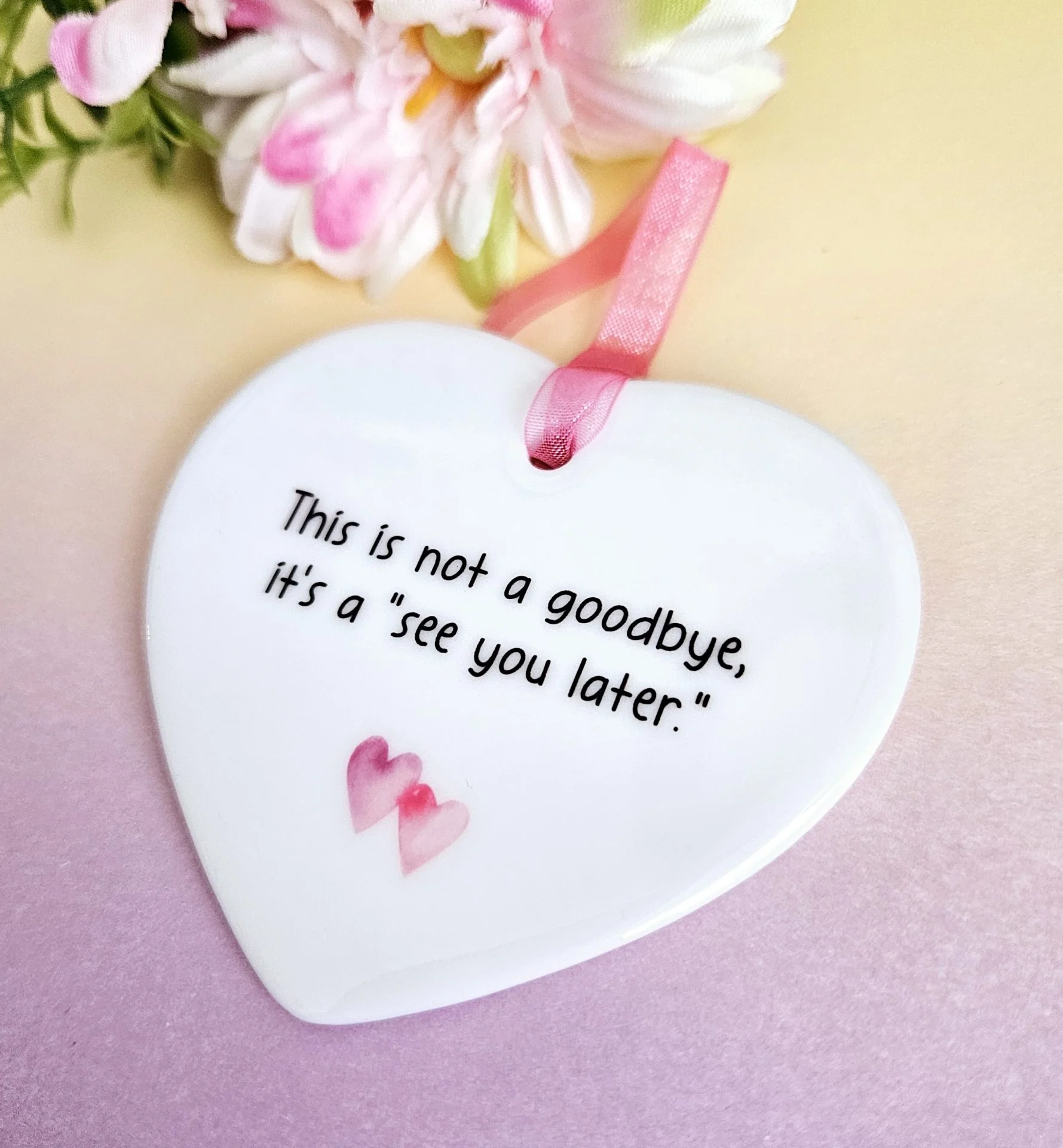 Farewell gift ceramic heart keepsake with this is not a goodbye quote