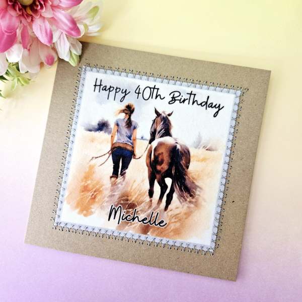 Personalised Happy 40th Birthday Card Horse Equestrian