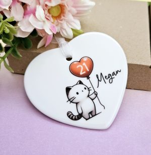 Personalised 21st Birthday Gift for Her – Cat Heart Ceramic