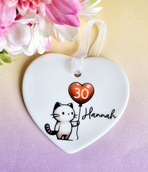 Personalised 30th Birthday Gift for Her – Cat Heart Ceramic Keepsake
