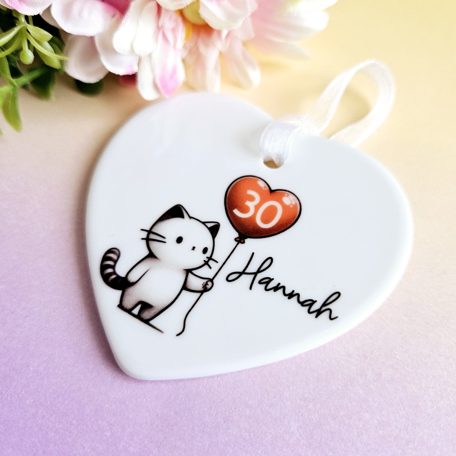 Personalised 30th Birthday Gift for Her – Cat Heart Ceramic Keepsake - Image 2