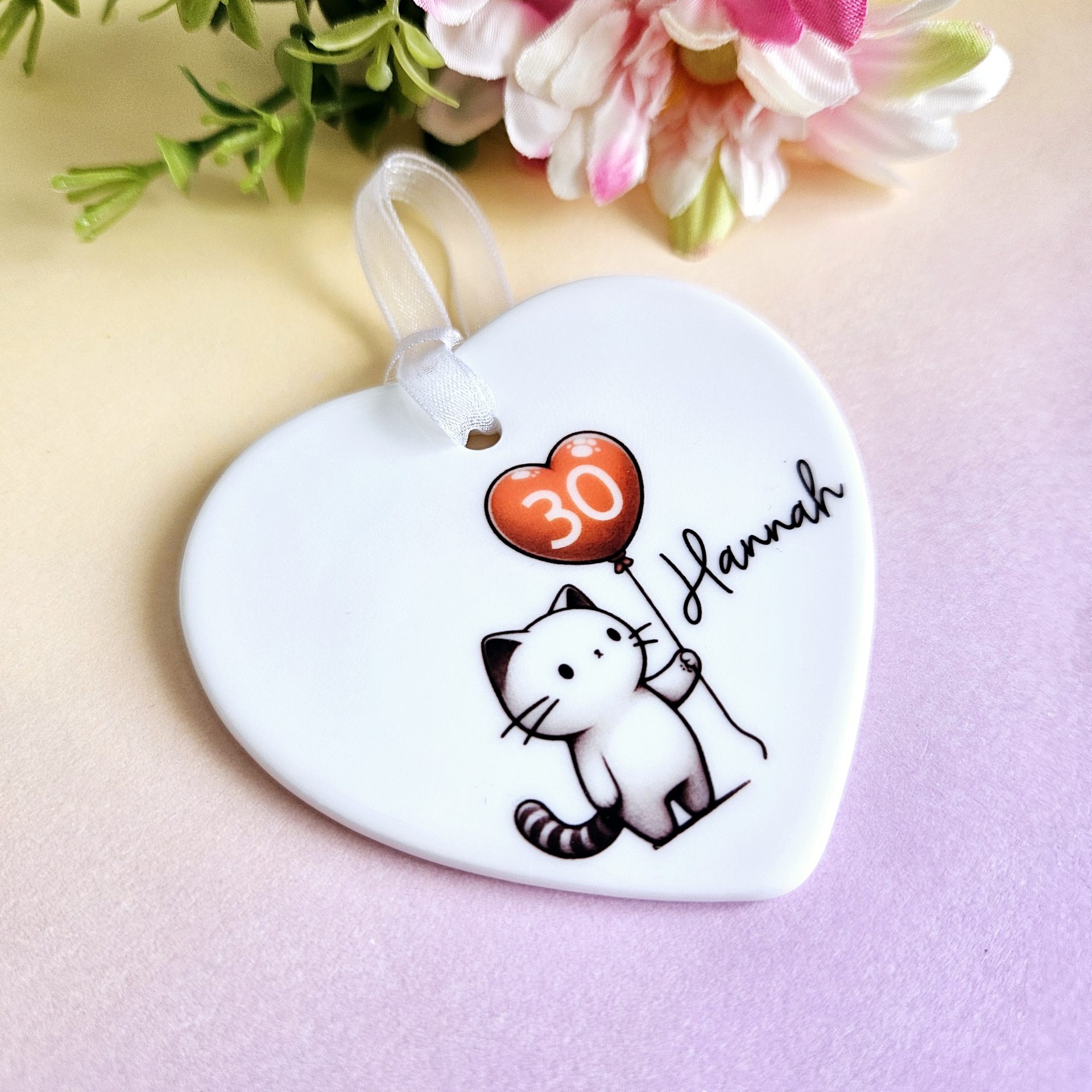Personalised 30th Birthday Gift for Her – Cat Heart Ceramic Keepsake - Image 3