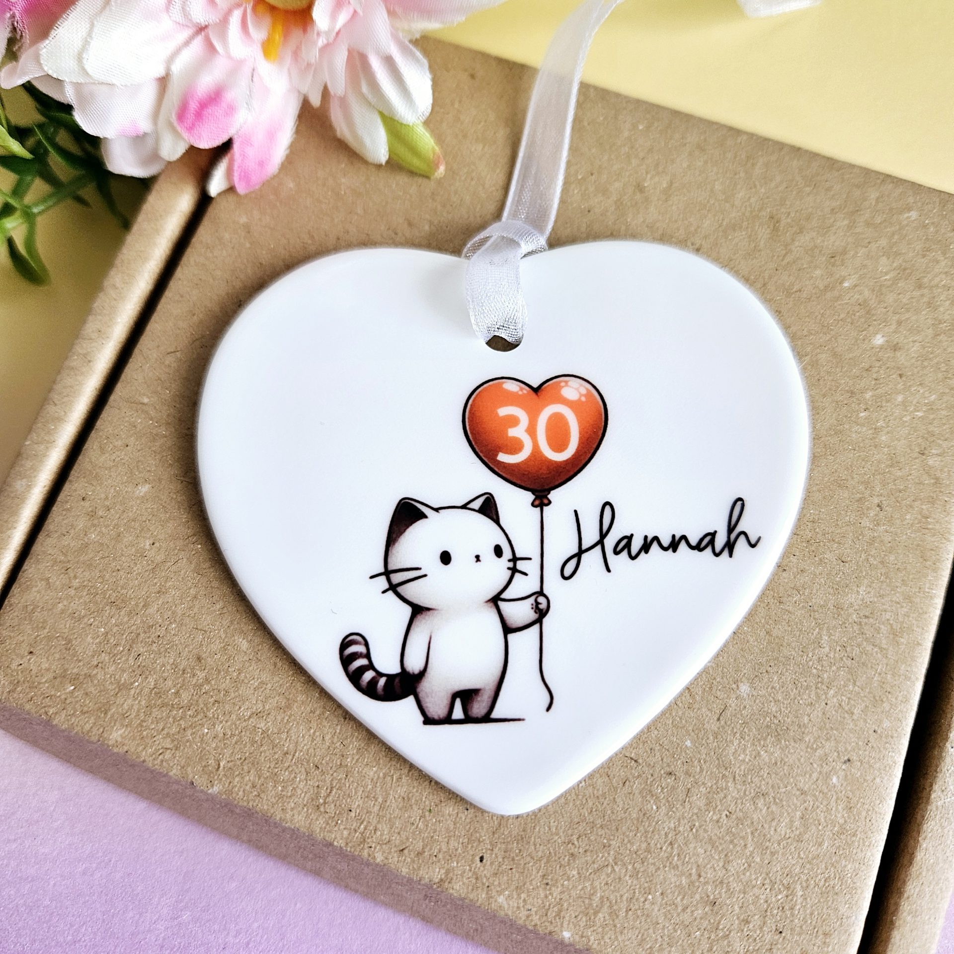 Personalised 30th Birthday Gift for Her – Cat Heart Ceramic Keepsake - Image 4
