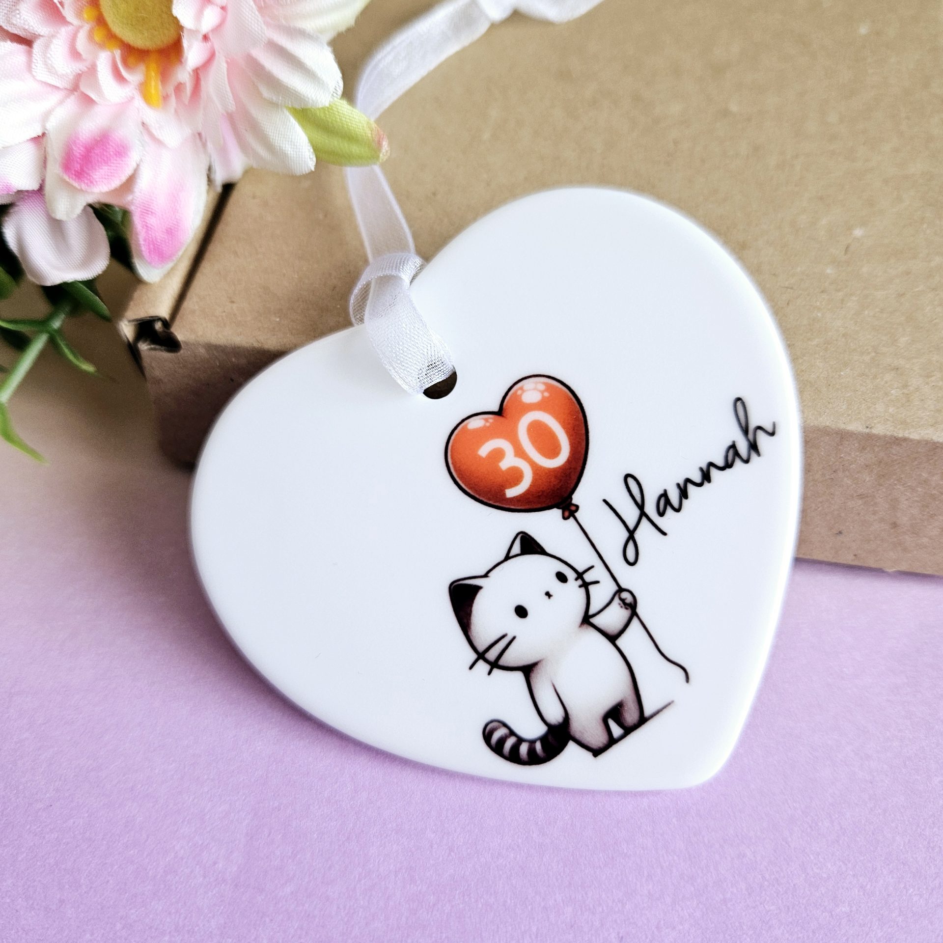 Personalised 30th Birthday Gift for Her – Cat Heart Ceramic Keepsake - Image 5