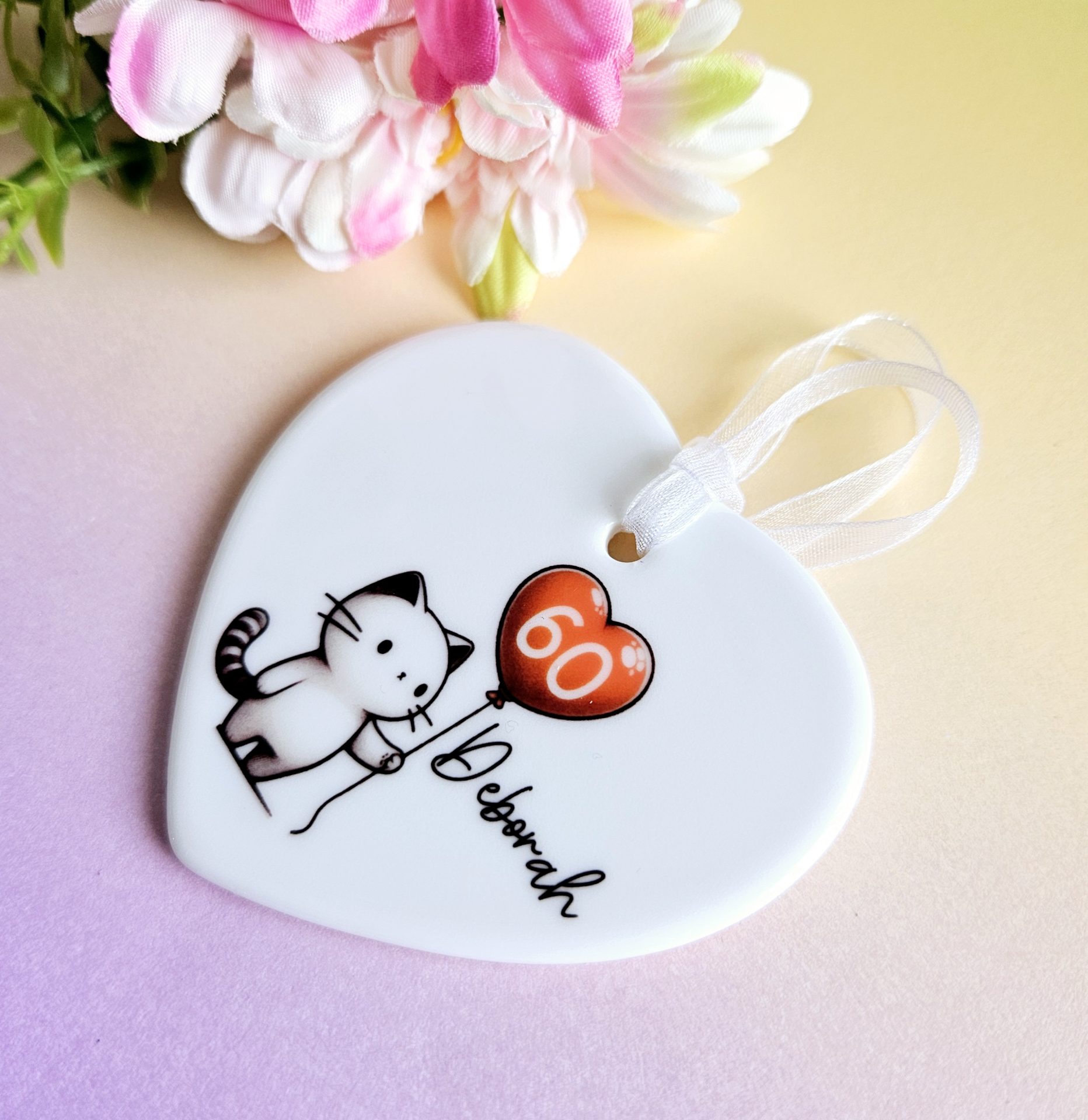Personalised 60th Birthday Gift for Her – Cat Ceramic Heart Keepsake, Milestone Birthday Present, Cat Lover Gift - Image 2