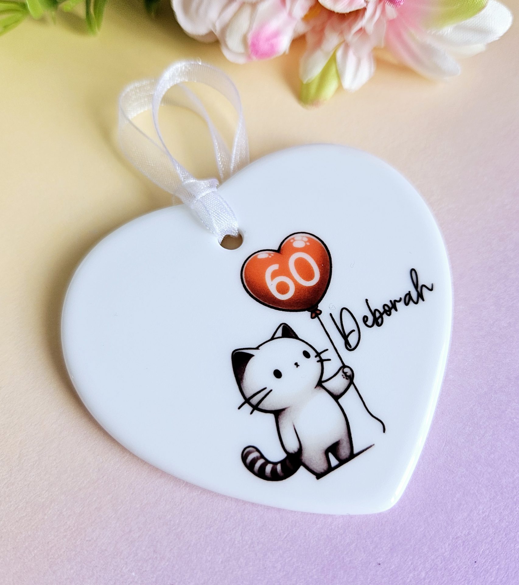 Personalised 60th Birthday Gift for Her – Cat Ceramic Heart Keepsake, Milestone Birthday Present, Cat Lover Gift - Image 3