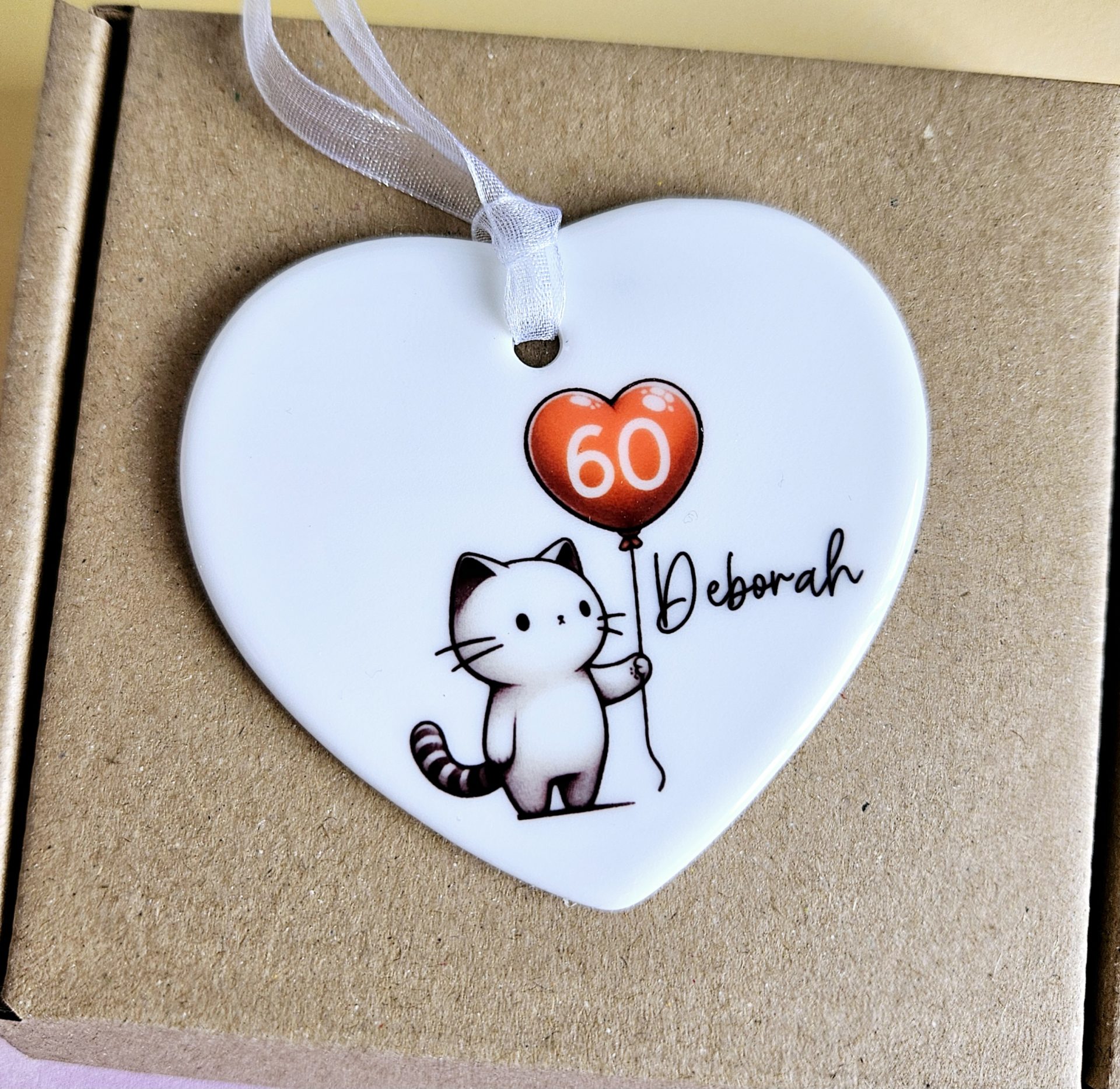 Personalised 60th Birthday Gift for Her – Cat Ceramic Heart Keepsake, Milestone Birthday Present, Cat Lover Gift - Image 5