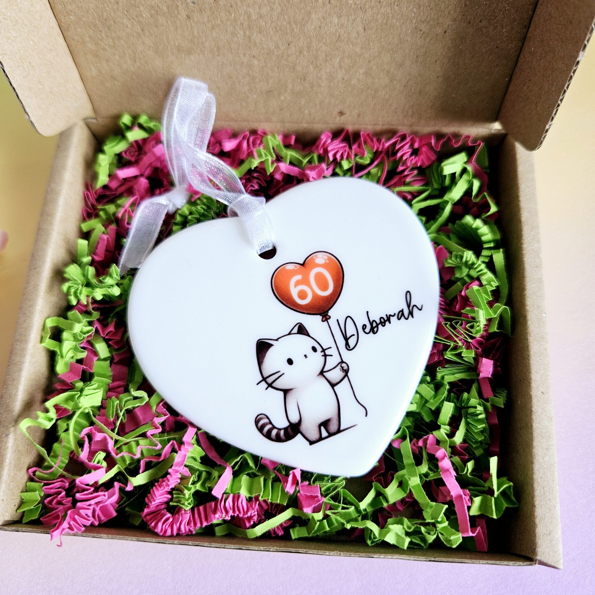 Personalised 60th Birthday Gift for Her – Cat Ceramic Heart Keepsake, Milestone Birthday Present, Cat Lover Gift - Image 6