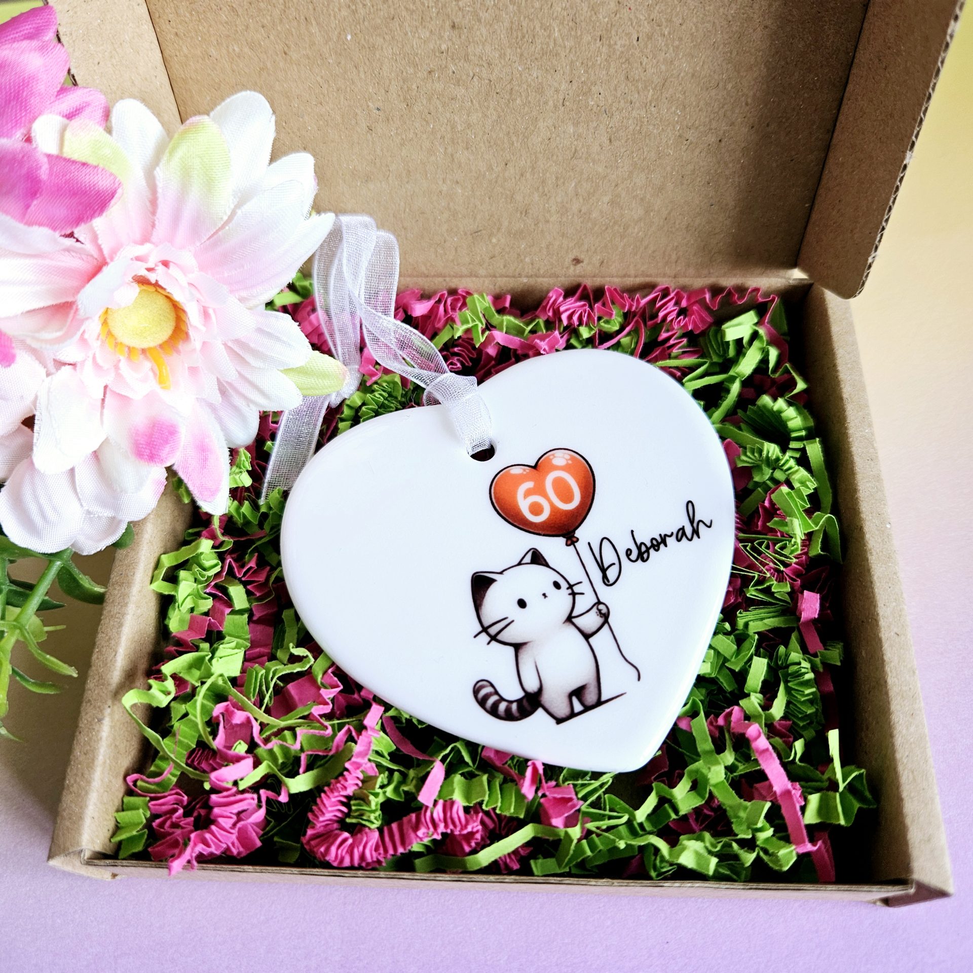 Personalised 60th Birthday Gift for Her – Cat Ceramic Heart Keepsake, Milestone Birthday Present, Cat Lover Gift - Image 7