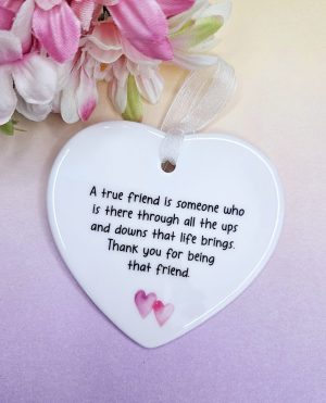 Friend Appreciation Gift: Thank You for Being a Friend Ceramic Heart Keepsake, Personalized, Ready-to-Gift