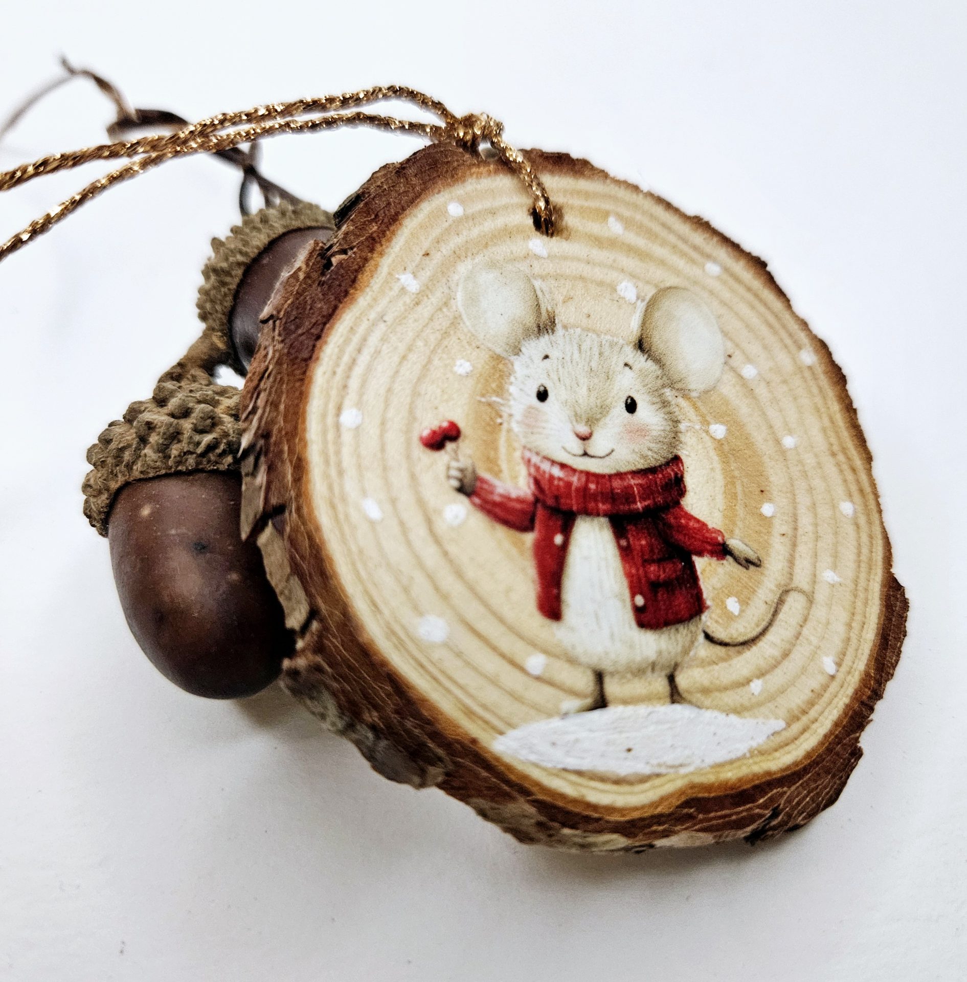 Wooden Christmas Wood Slice Mouse Ornament - Image 4