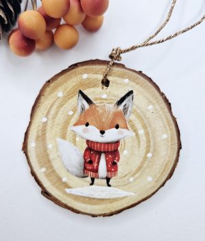 Wooden Christmas Wood Slice Fox Ornament, Fox