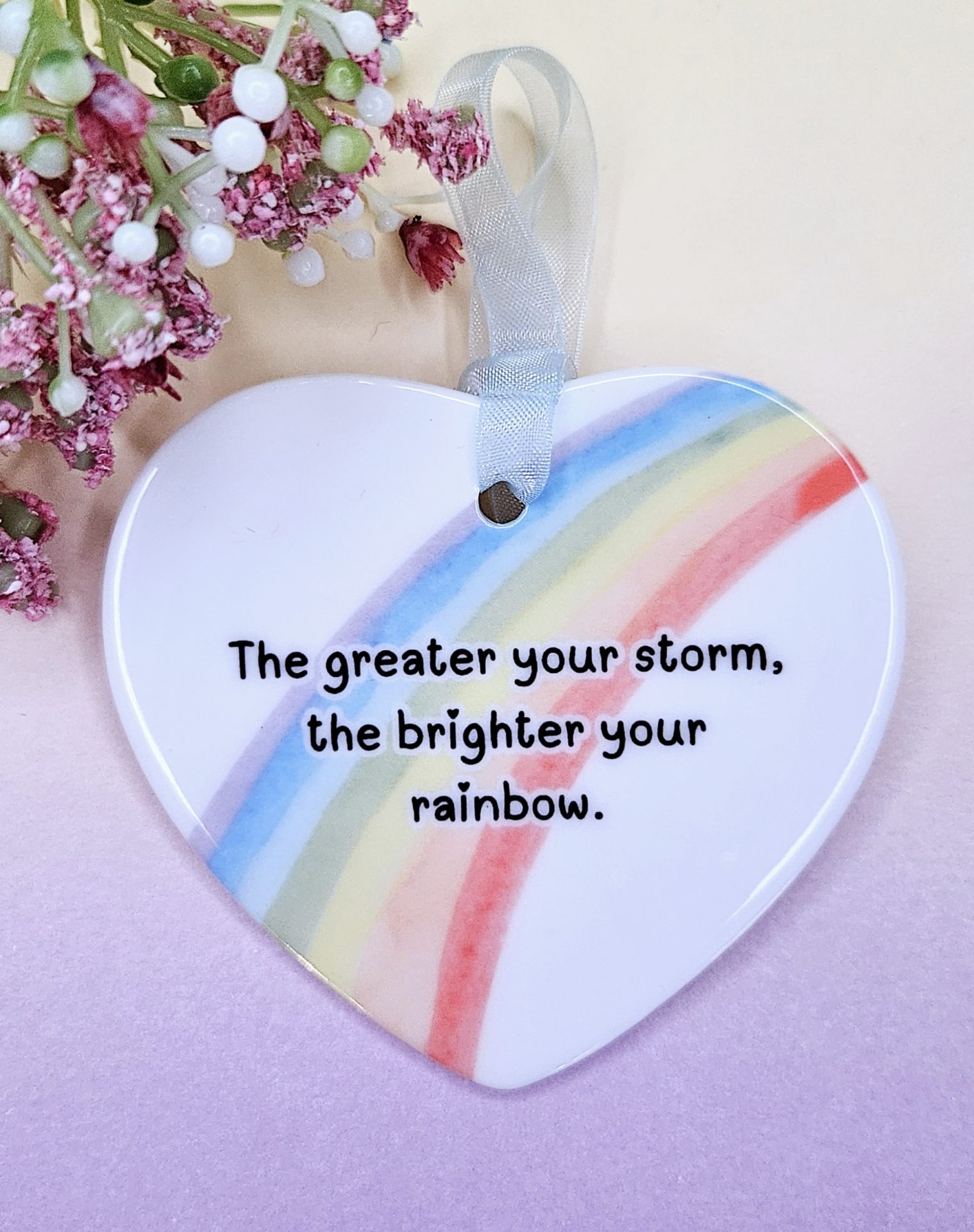 The Greater Your Storm, The Brighter Your Rainbow Ceramic Ornament - Image 3