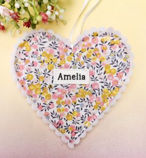 Personalised Fabric Heart, Gift Tag, Home Decor, Birthday Gift, Mum, Sister, New Baby, Name Tag Ornament