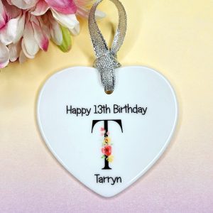 Personalised 13th Birthday Heart Keepsake – Initial Plus Name