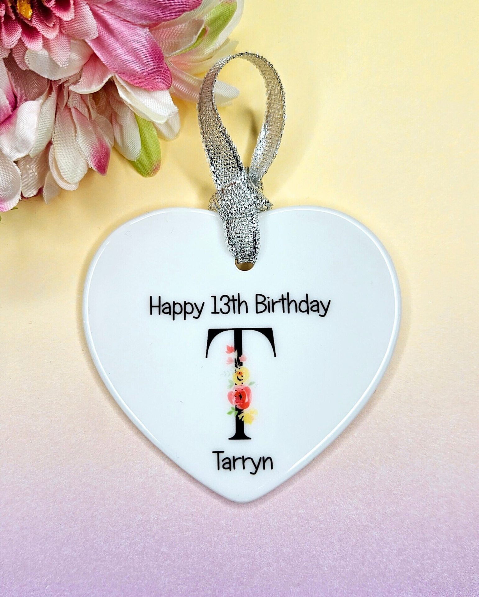 Personalised 13th Birthday Heart Keepsake – Initial Plus Name
