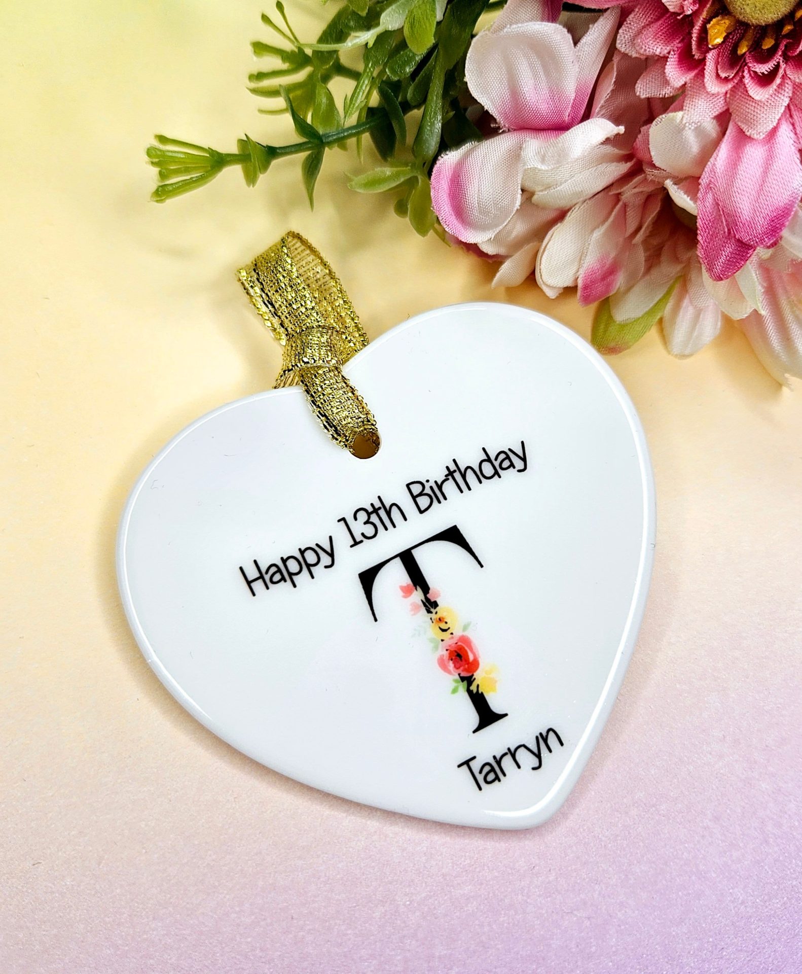 Personalised 13th Birthday Heart Keepsake – Initial Plus Name - Image 3