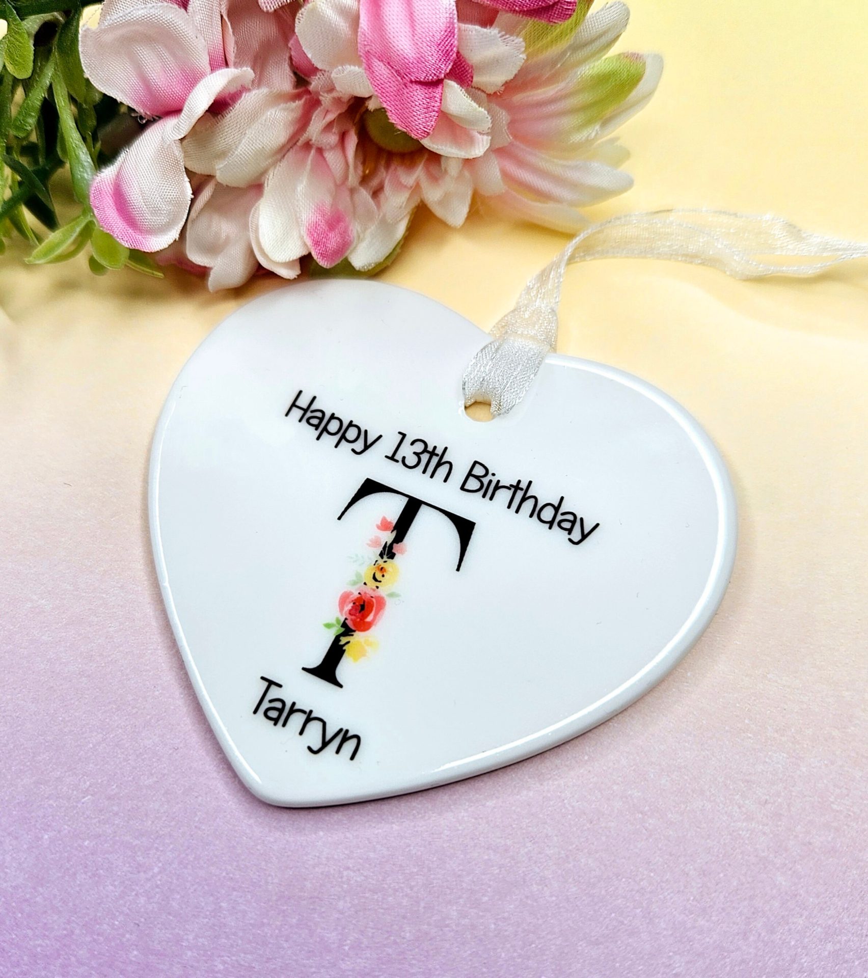 Personalised 13th Birthday Heart Keepsake – Initial Plus Name - Image 4