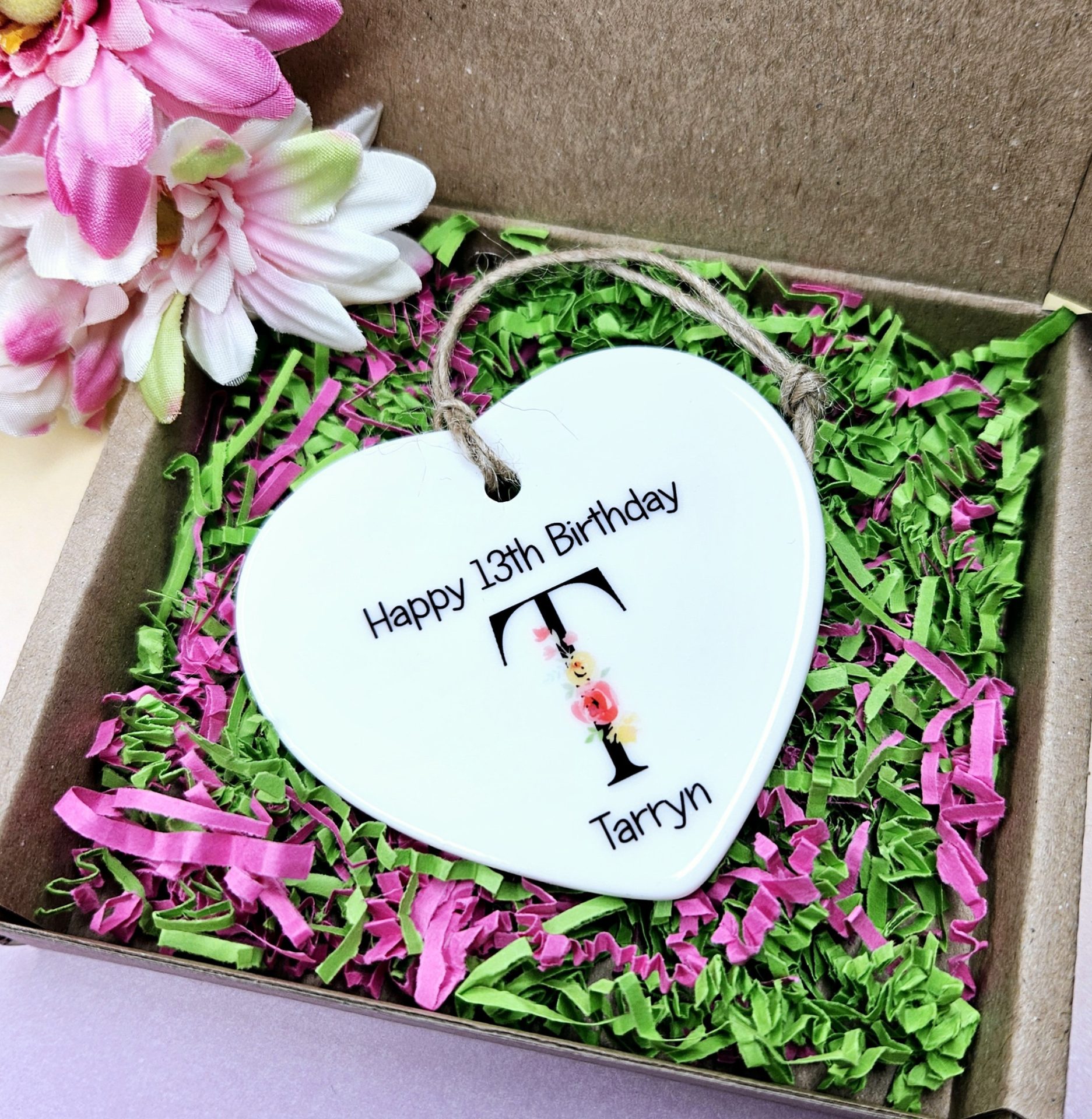 Personalised 13th Birthday Heart Keepsake – Initial Plus Name - Image 5