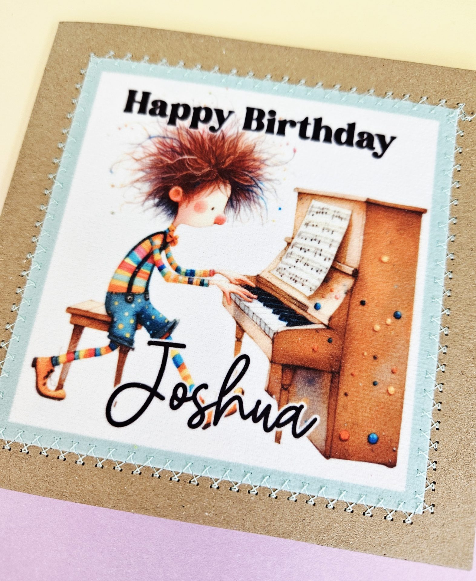 Personalised Pianist Birthday Card UK – Handmade Fabric-Stitched Music Greeting