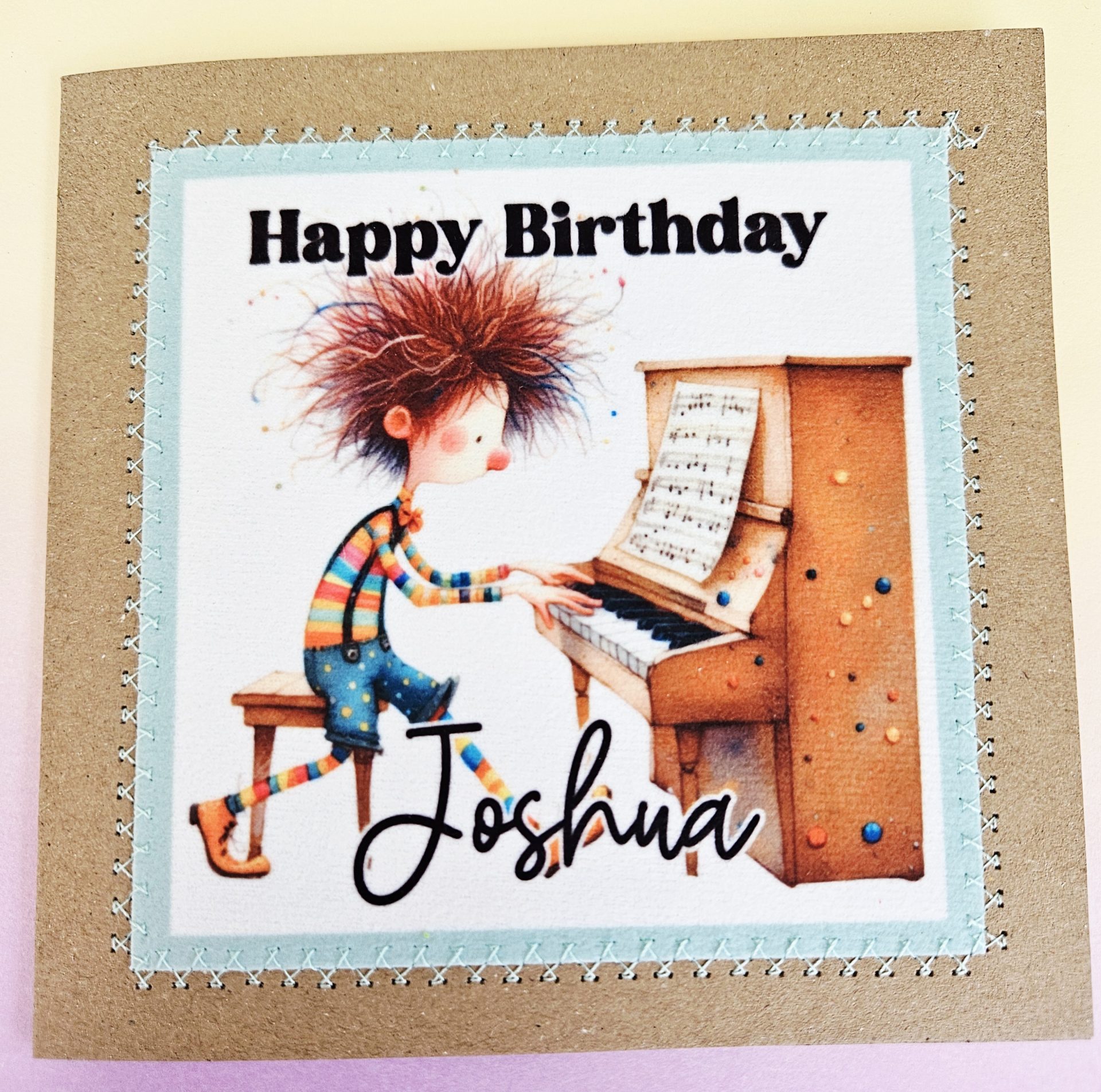 Personalised Pianist Birthday Card UK – Handmade Fabric-Stitched Music Greeting - Image 3