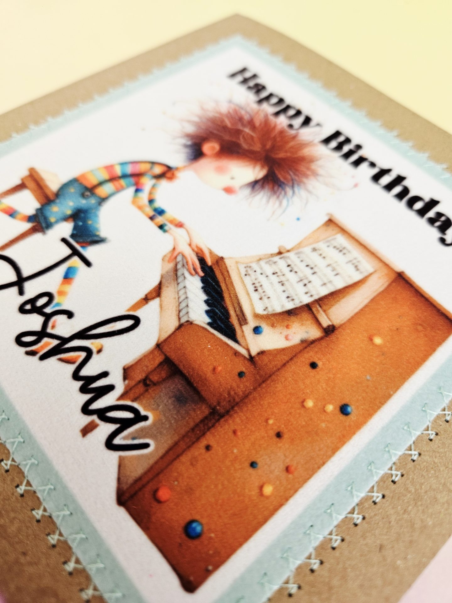 Personalised Pianist Birthday Card UK – Handmade Fabric-Stitched Music Greeting - Image 4